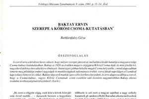 Bethlenfalvi Géza: Baktay Ervin szerepe a Kőrösi Csoma-kutatásban