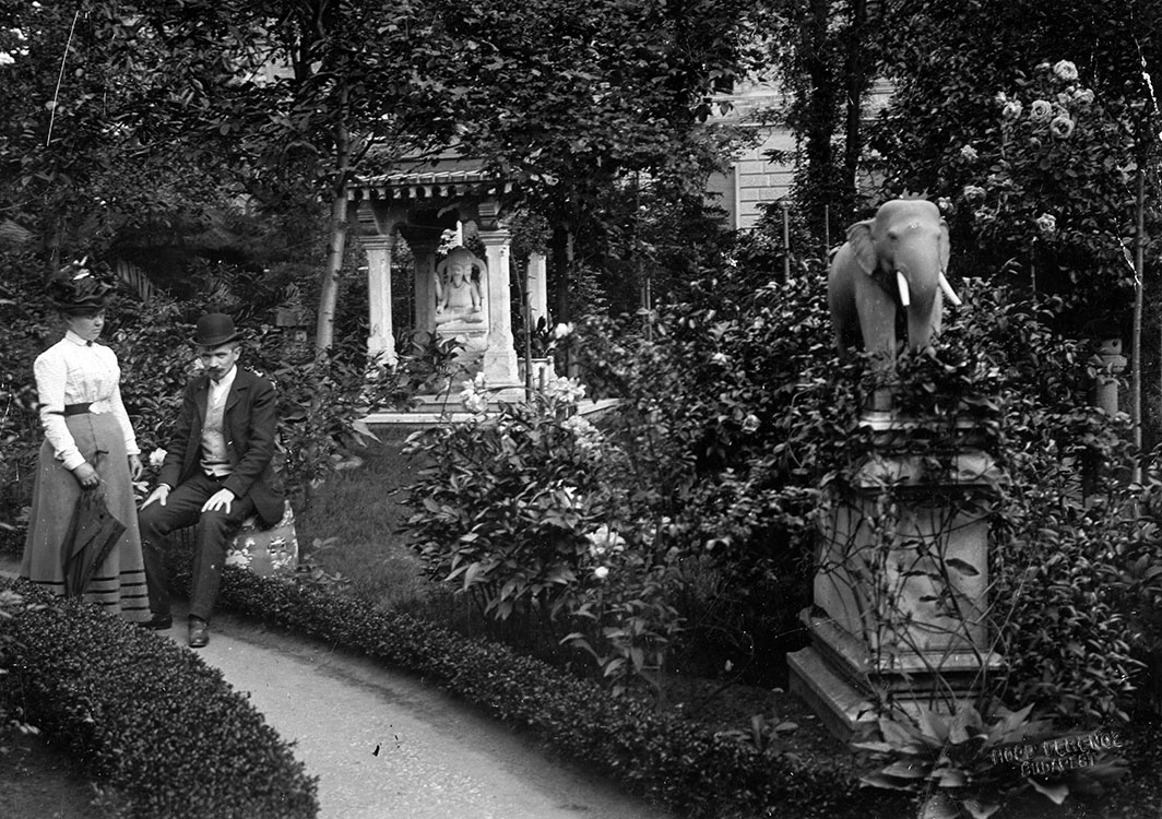 Andrássy út 103. Hopp Ferenc világutazó kertje, Cholnoky Jenő és felesége Barrois Petronella. 1902 Fortepan / Cholnoky Tamás
