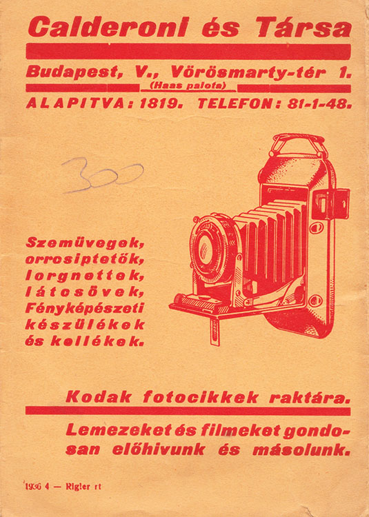 Calderoni és Társa optika-fotó szaküzlet hírdetés. Vörösmarty tér 1.,1936, Fortepan / Fortepan