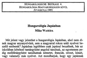 Waseda Mika: Hungarológia Japánban 1995.1.