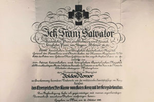A Ferenc Szalvátor főhercegtől kapott kitüntetés 1918-ból 