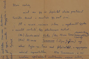Hani Kjóko magyar nyelvű levele 1962-ből Vidának, melyben kutatásához ad meg kontaktokat