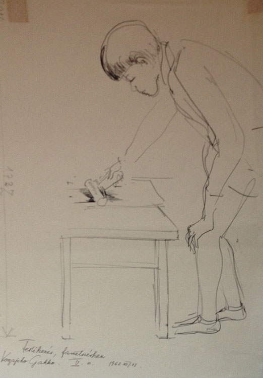 Rajz és kézművesség óra a Kógai sógakkóban, Vida Mária rajza, Tokió, © Székácsné Vida Mária jogutódjai