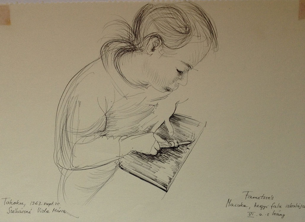 Maioka, a gyerekek fametszetet készítenek, Vida Mária rajzai 1., © Székácsné Vida Mária jogutódjai