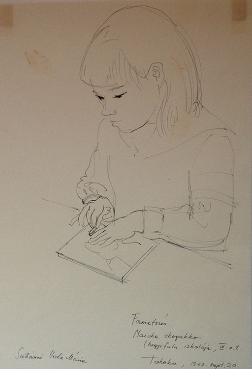 Maioka, a gyerekek fametszetet készítenek, Vida Mária rajzai 3., © Székácsné Vida Mária jogutódjai