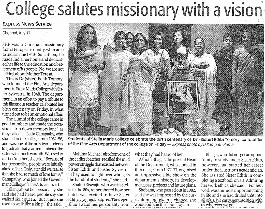 A New Indian Express cikke Tömöry Edith centenáriumának megünnepléséről 2005