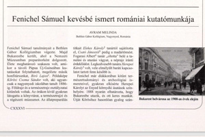 Avram, M., (2010). Fenichel Sámuel kevésbé ismert romániai kutatómunkája