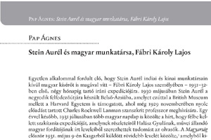 Pap Ágnes: Stein Aurél és magyar munkatársa, Fábri Károly Lajos