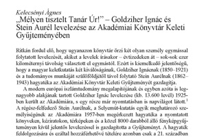 Kelecsényi Ágnes: Goldziher Ignác és Stein Aurél levelezése az Akadémiai Könyvtár Keleti Gyűjteményében