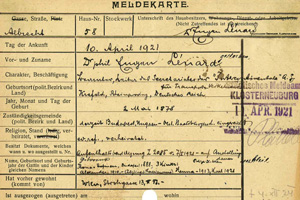 Lénárd Jenő regisztrációs lapja a Klosterneuburgi Városi Archívumból