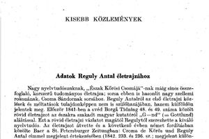 Szilágyi Ferenc: Adatok Reguly Antal életrajzához